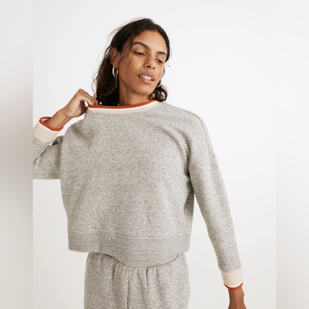 MADEWELL top MWL Betterterry Ringer Crop Sweatshirt Medium j.crew Jcrew gray